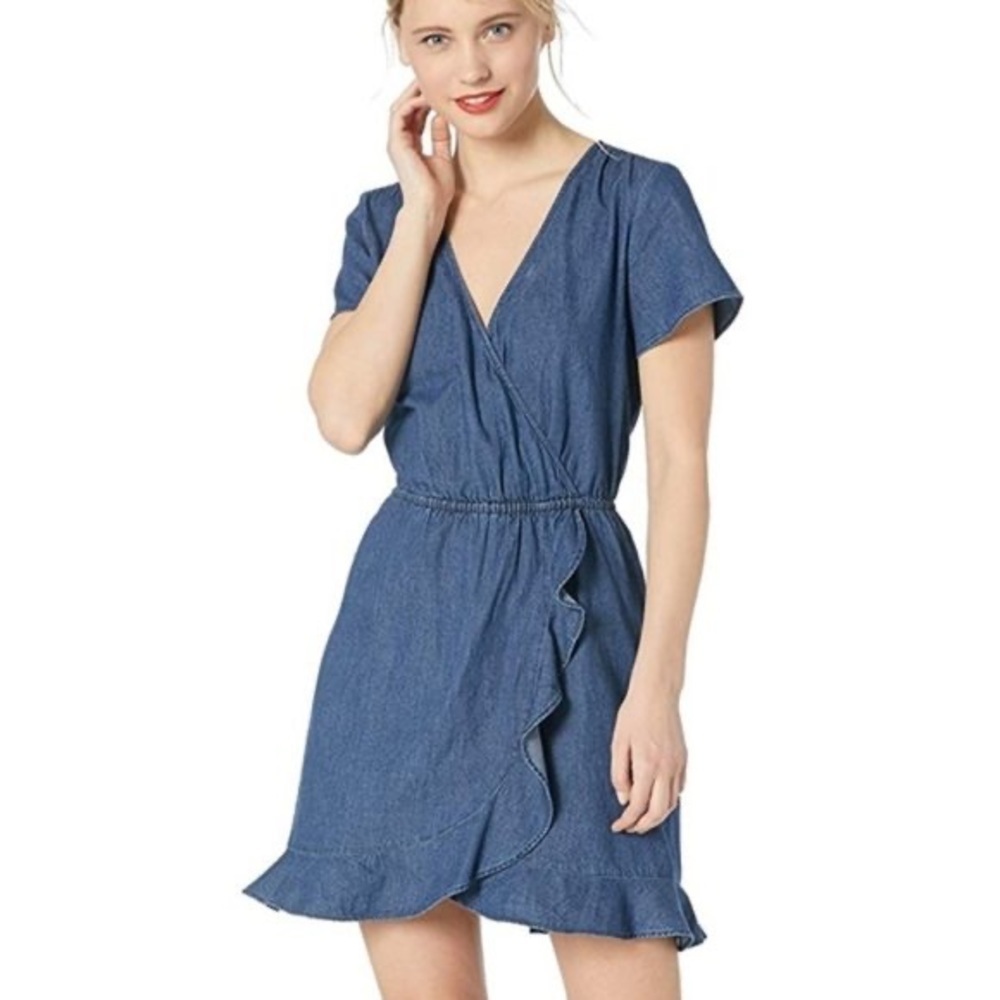 J Crew Mercantile NWOT Denim Blue Ruffle Front Chambray Dress Size XS